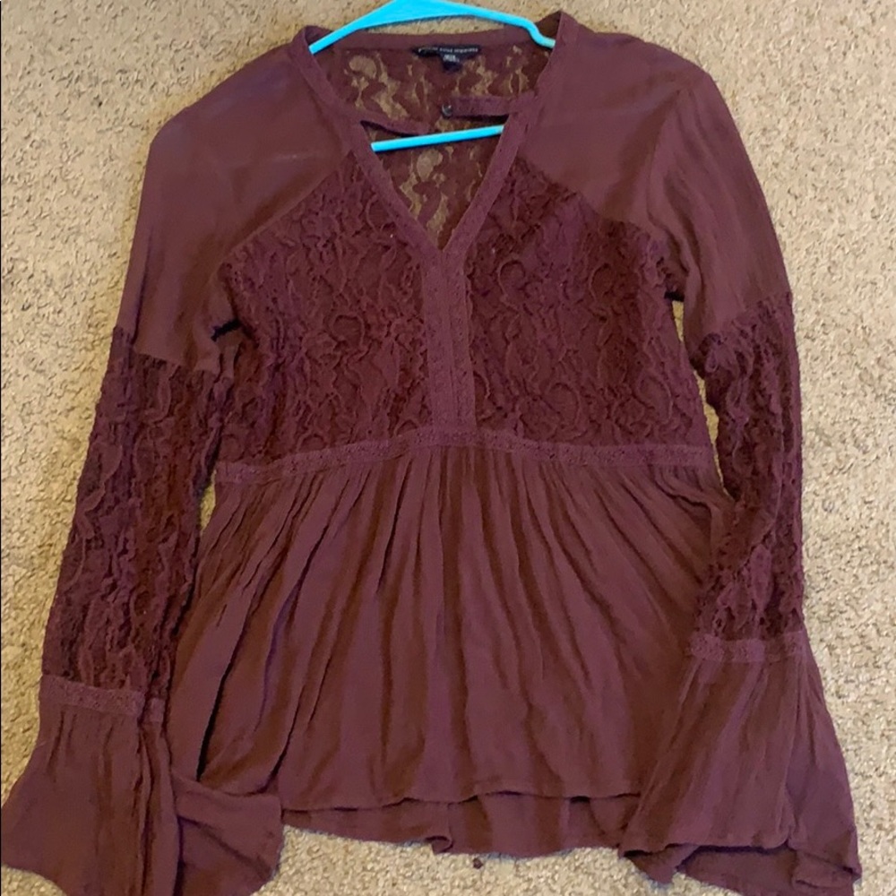 AE burgundy lace long sleeve top